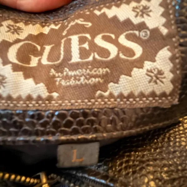 Vintage GUESS Brown Faux Snakeskin Jacket Women’s L Y2K Full Zip Moto 90s 2000s - Image 2
