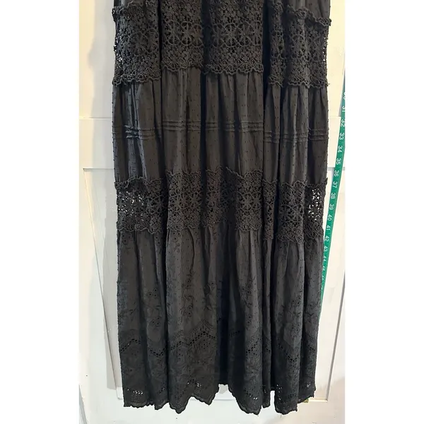 Anthropologie Love The Label Black Flocked Lace Crochet Tiered Cotton Maxi Sz XS - Image 8