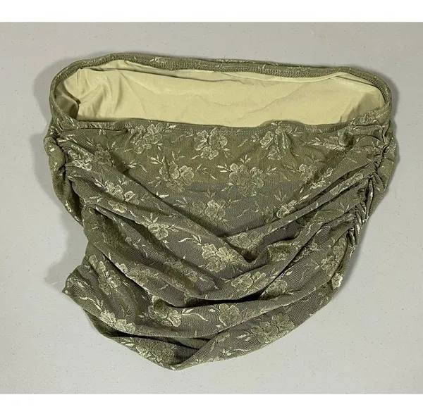 Olive Green Floral Mesh Ruched Tube Top Shirt Blouse Size M ✨ - Image 4