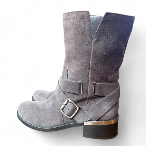 Vince Camuto Wethima Gray Suede Moto Harness Mid-Calf Boots Women’s Size 8 - Image 2
