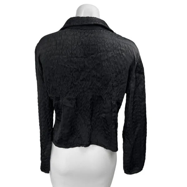 Zara Black Long Sleeve Striped Textured Collared Button Down Shirt Blouse Top M - Image 2