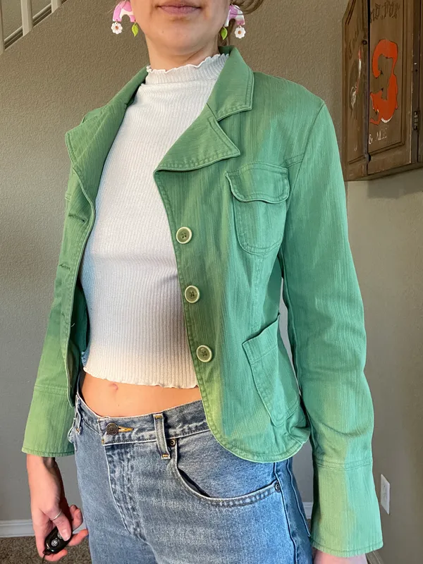 y2k green denim jacket Size L - Image 4