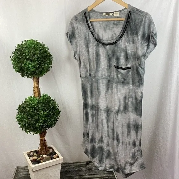 Miss Me Gray Chain Embellished Short Sleeve Tunic Tee T Shirt Top M - Image 2
