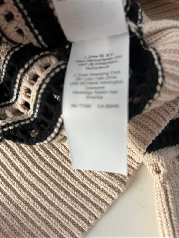 J. Crew Crochet Sailor Collar Open Knit Neutral Stripe Pullover Sweater Cotton M - Image 7
