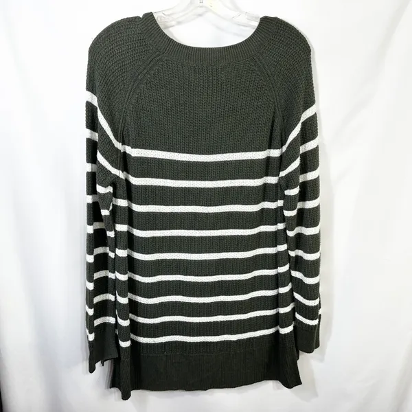 Old Navy XL Sweater Green Striped Crew‎ Raglan Academia Fall Knit Office 810 - Image 2
