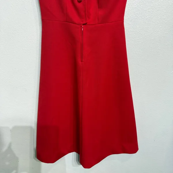 Cari Lu Red Dagger Collar Belted Fit Flare Vintage Midi Dress Sz 10 - Image 4