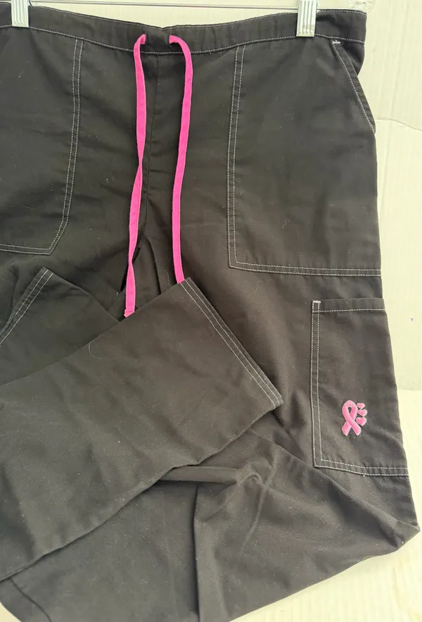 SB Scrubs Black Drawstring Scrub Pants with Pink Accents - Image 2