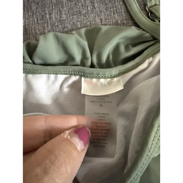 Pink Blush Olive Green Off Shoulder Ruffle Maternity Swimsuit Women's Sz M - Image 3
