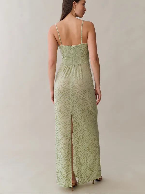 NWT Few Moda Selena Dress size 6 green key lime animal print velvet maxi kourt - Image 4