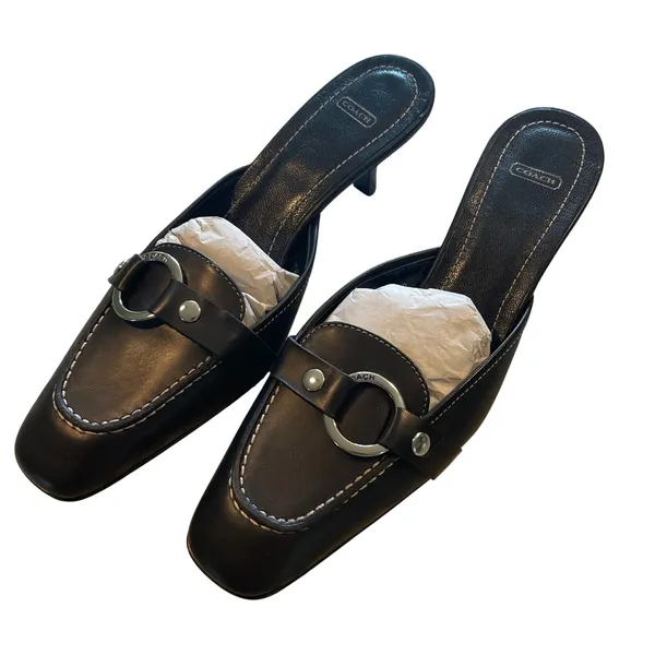 Coach Sheri Mules Womens 6.5 Black Leather Kitten Heel Square Toe Office Siren - Image 3