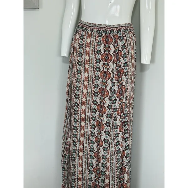 Women’s Aztec Print Maxi Skirt Cover Up Boho Hippie Festival High Side Slits M - Image 7