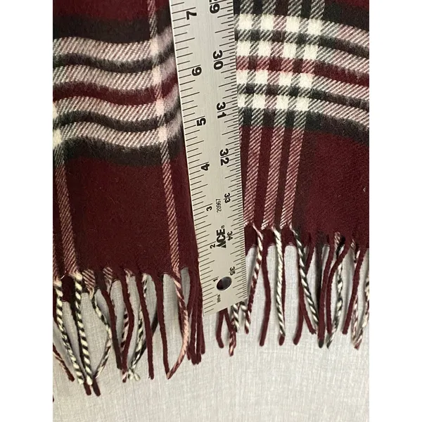 V. Fraas Cashmink Plaid‎ Scarf Burgundy White Black Made Germany Fall Autumn - Image 6