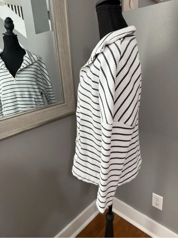 Pomander Place x Tuckernuck Nautical Costal Preppy striped ribbed 1/4 zip Small. - Image 4
