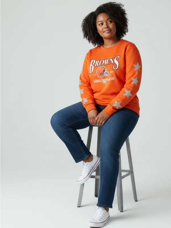 Cleveland Browns Rhinestone Sweatshirt Orange Size XL - Image 2