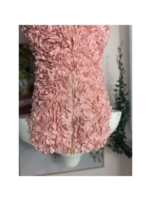 River Island Pink 3D Floral Mini Dress XS Petal Textured Bodycon Party - Image 7