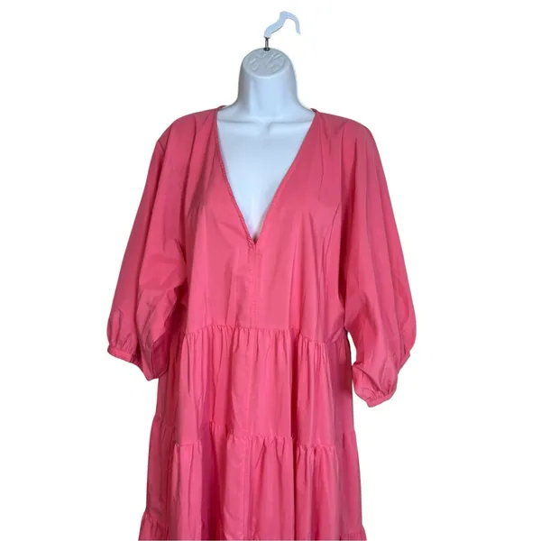Zara Poplin Panelled Maxi Dress Bright Pink Size Large Wedding Party Event - Image 3