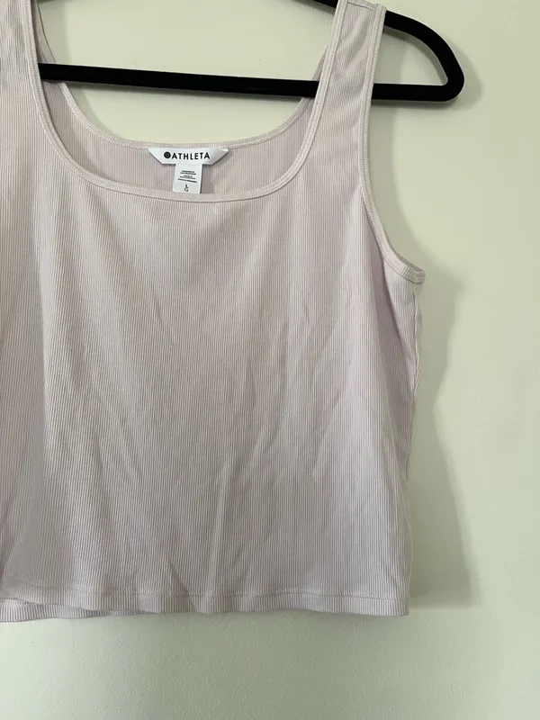 Athleta Baby Pink Ribbed Crop Tank Top Balletcore Large Soft Girl Pilates Gym - Image 3