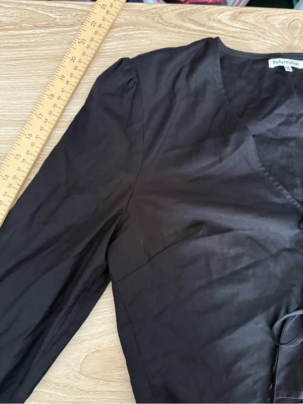 Reformation Medium NEW Hanna Top Black Organic Tie Front Crop Boxy Fit Business - Image 8