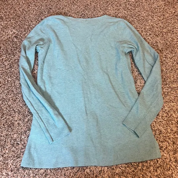 GAP‎ Women Light Blue Textured V Neck Sweater Size Small Merino Blend - Image 6