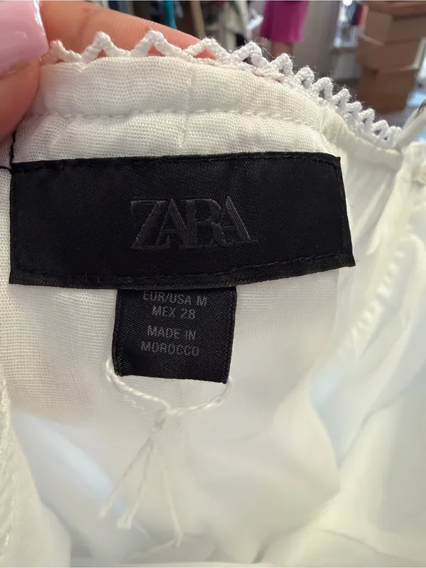 Zara Women’s White Spaghetti Strap Fit & Flare Mini Dress. Size: Medium - Image 3