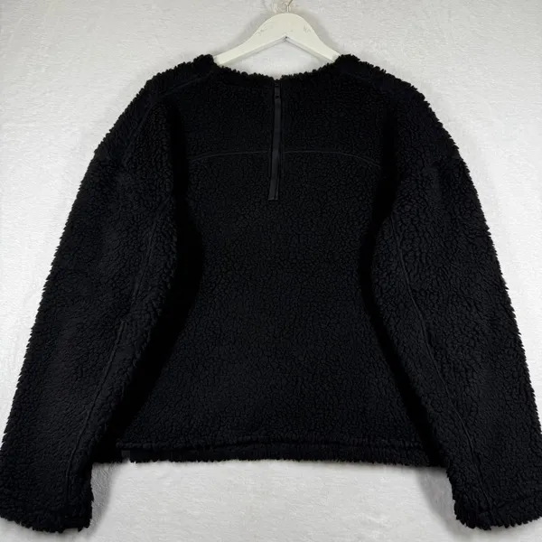 Lululemon Wool-Blend Sherpa Fleece Pullover Black Crew Neck Back Zip‎ Size 12 - Image 8