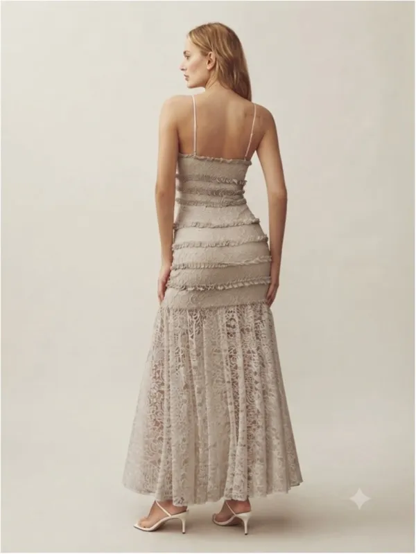 BHLDN Cream Lace Tiered Midi Dress Size M Romantic Boho Chic Wedding Guest Party - Image 2