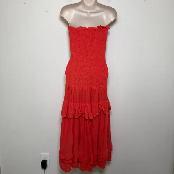 J Luxe Label Women 100% Cotton Dress S Orange Cottage Western Boho Whimsy Tiered - Image 2