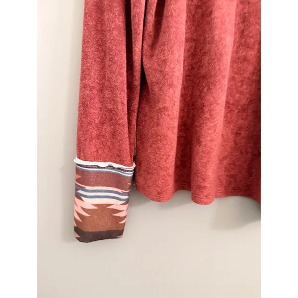 BiBi‎ Aztec Contrast Pocket Top Women Large Rust Red Southwestern Boho Knit - Image 5