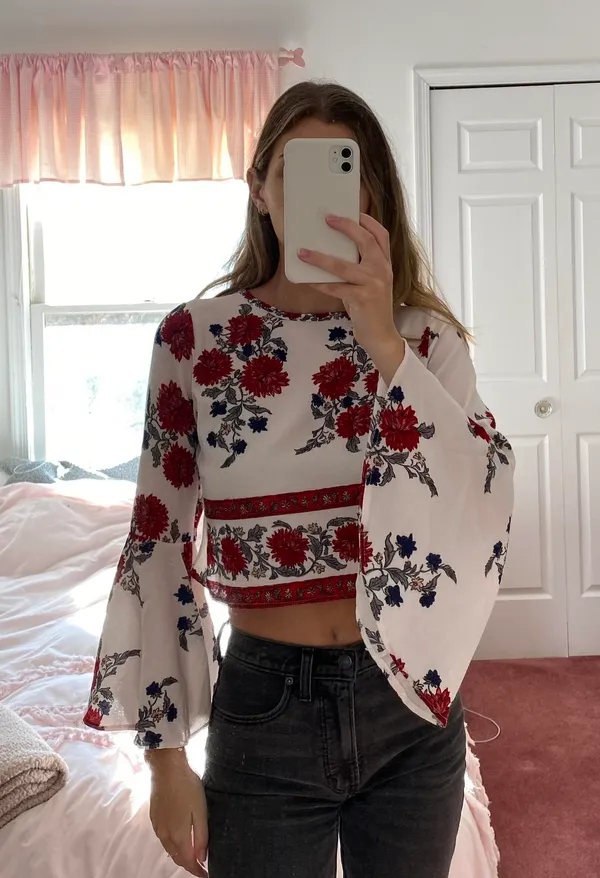 Floral Bell Sleeve Crop Blouse Multi - Image 2