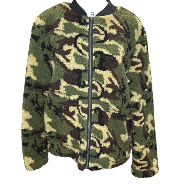 Sanctuary Green Camoflauge Zip Up Fleece Jacket Lined‎ Medium - Image 2