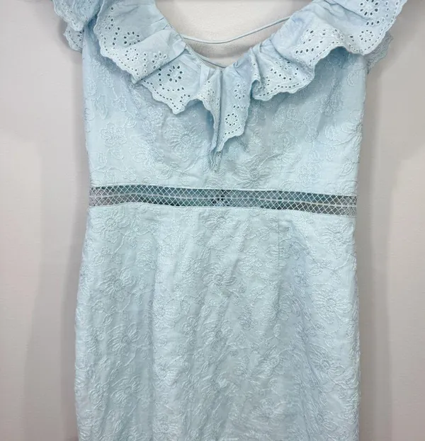 Angel Biba Sweet Melody Sweetheart Neck Off-Shoulder Dress Lace Steel Blue S - Image 5