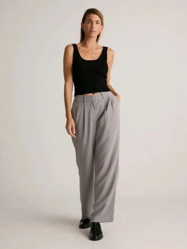 Quince Stretch Crepe Pleated Wide Leg Pants - Image 3