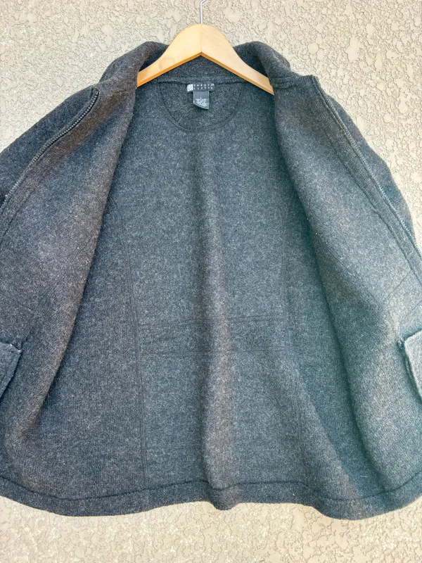 Vintage Carole Little Gray 100% Wool Jacket Full Zip Pockets Long Sleeve Size L - Image 6