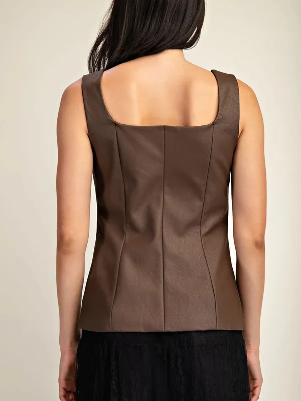Amanda Jean NYC NWT Vegan Squared Neckline Tailored Top Brown Size M - Image 3