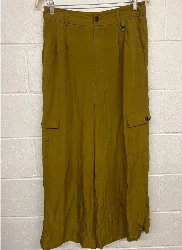 Madewell Sz 12 Olive Green Harlow Wide Leg High Rise Viscose Cargo Pants solid - Image 4