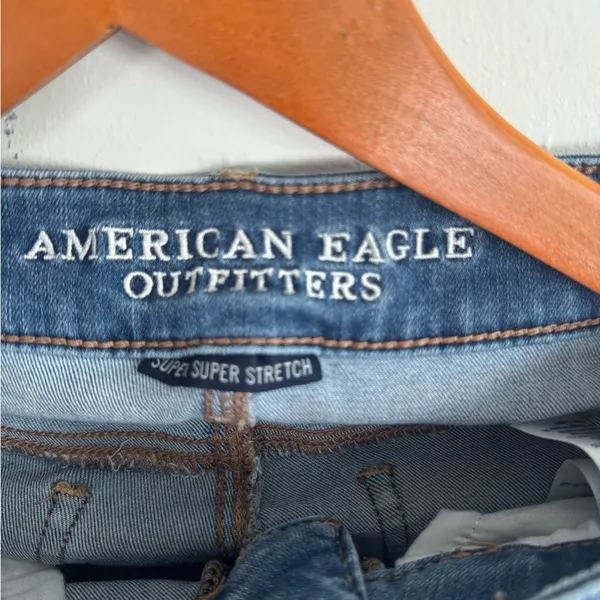 American Eagle Outfitters Distressed Blue Denim Roll-Hem Shorts - Image 3