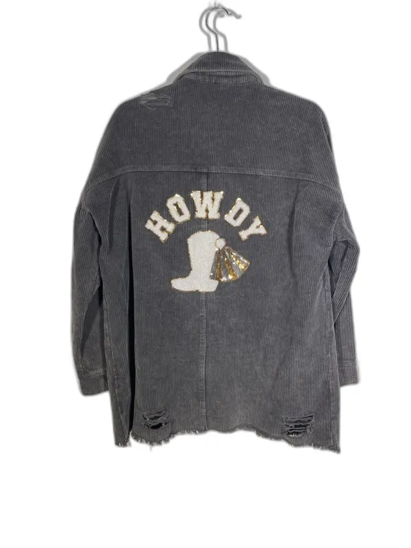 Altar’D State Womens Gray Corduroy Howdy Shirt Shacket Button Down Oversized Xs - Image 5