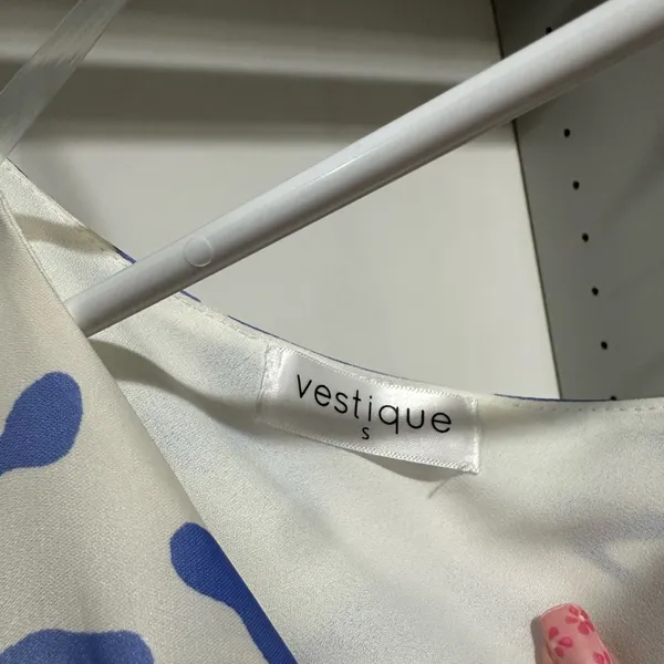 Vestique Blue and White Patterned Blouse - One Shoulder - Image 3