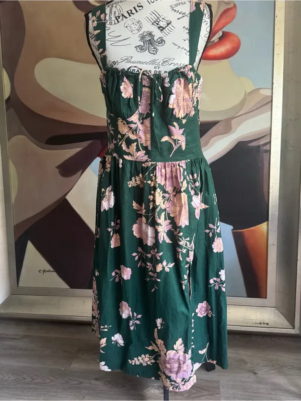 Free People Laters Baby Midi Dress Jade green floral print cottage core - Image 3