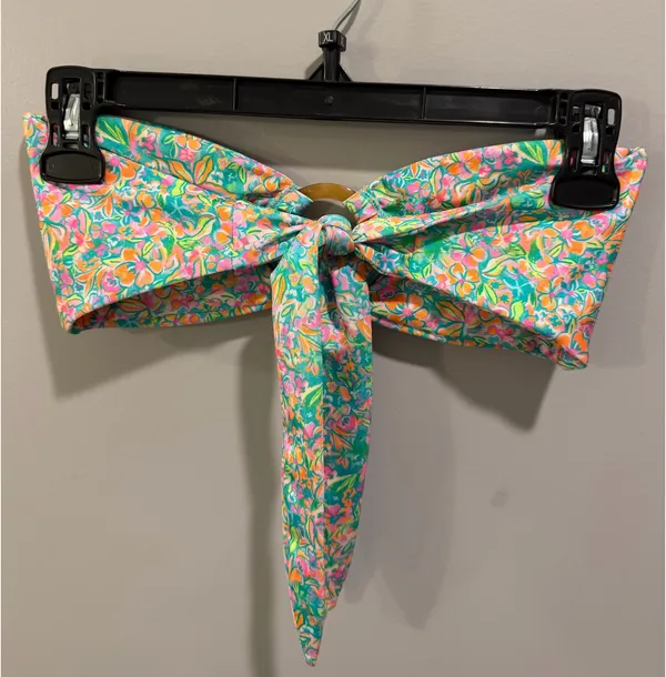 Kulani Kinis Spring Fling Shimmer O-Ring Floral Bandeau Bikini Top Green Multi - Image 8