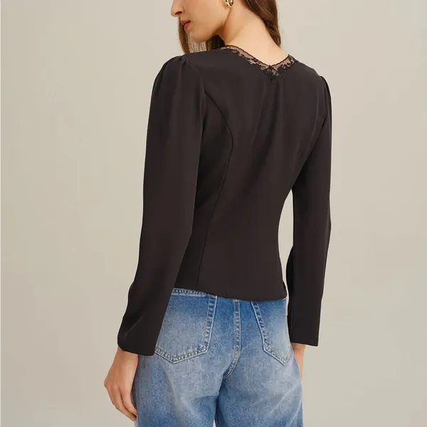 Rihoas black lace V Neck b Blouse - Image 5