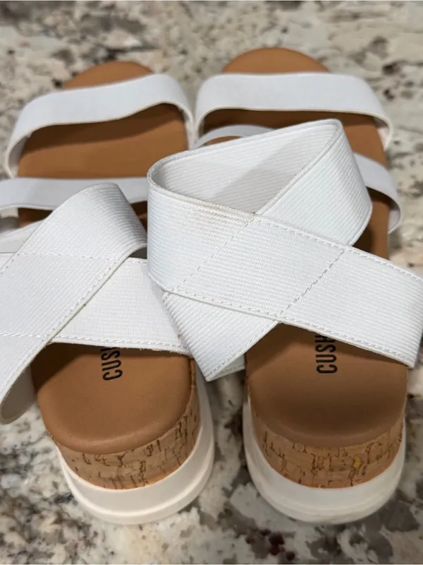 CUSHIONAIRE Women's Naomi Cork Wedge Sandal Strappy White Size 7M - Image 4