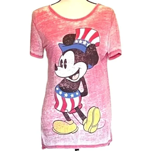 Disney Red‎ White & Blue Mickey Mouse Burn Out Tee Sz M - Image 2
