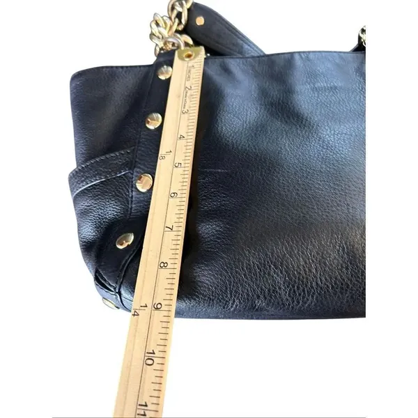 Michael Kors Delancy Shoulder Tote Bag Black Gold Pebbled Leather - Image 7