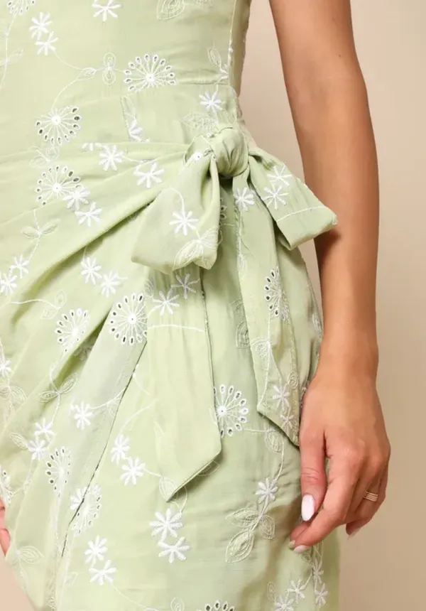 Lulus Blissful Persona Green Embroidered One-Shoulder Mini Dress - Image 2
