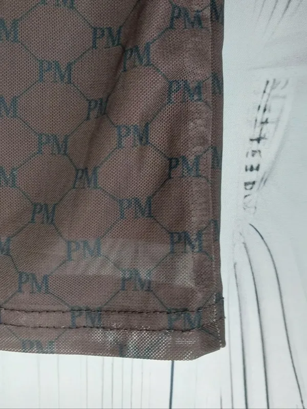Peppermayo Abbie Print Mesh Y2K Style Bodycon Mini Skirt Chocolate Monogram - Image 5