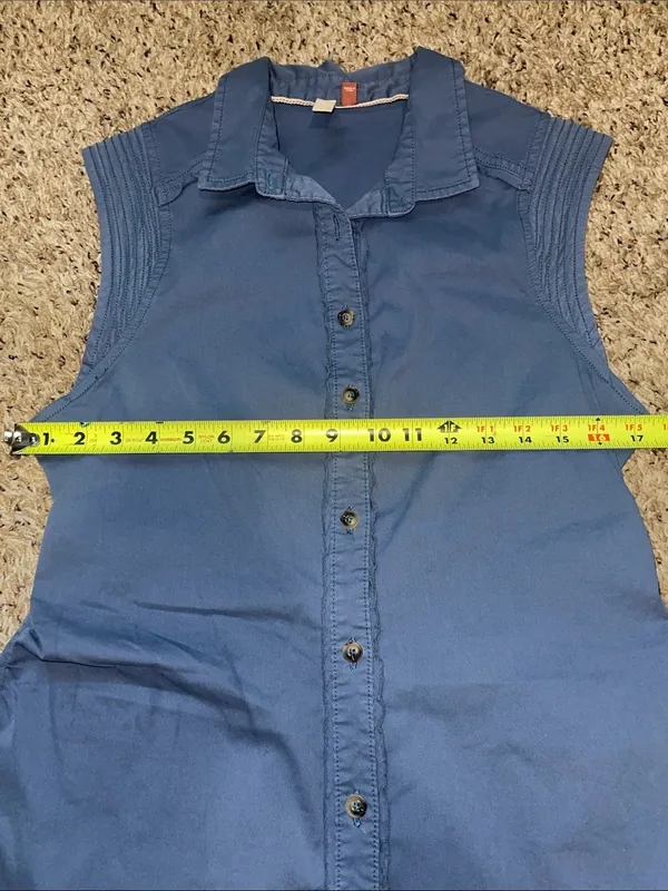 Pilcro Anthropologie Sleeveless Button Front Midi Blue Collared Shirt Dress 12 - Image 10