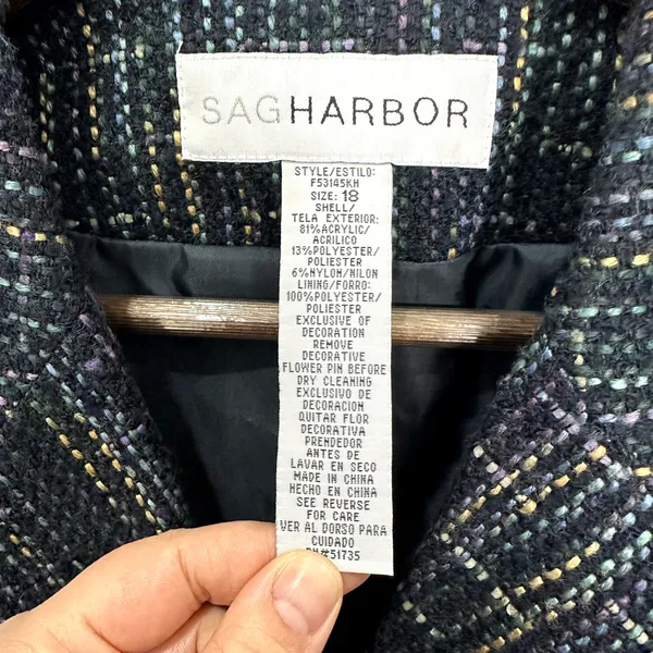 Sag Harbor Blue Tweed Blazer Womens 18 Vintage Old‎ Money Quiet Luxury Career - Image 2
