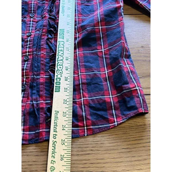 Brooks Brothers Red Fleece Button-down Shirt Women's Size 4 Red Plaid Ruffle‎ - Image 5