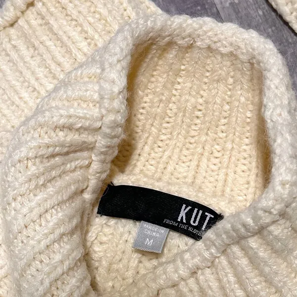 Kut From The Kloth Leona Ribbed Turtleneck Sweater Womens M Ivory Chunky Knit - Image 7